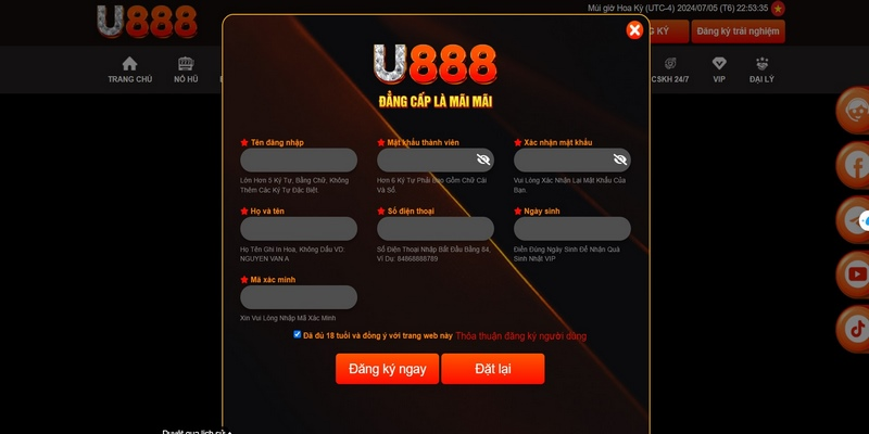 Điều kiện cần thiết để đăng ký U88